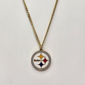 Pittsburgh Steelers Enamel Pendant Gold Tone Chain Necklace 2002 Vintage NFL